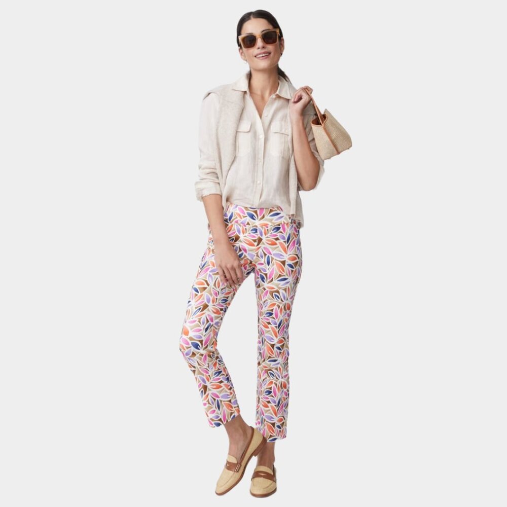 J‎ McLaughlin Ivy Cropped Ankle Pants Leaf Print Summer Resort Dopamine Coastal